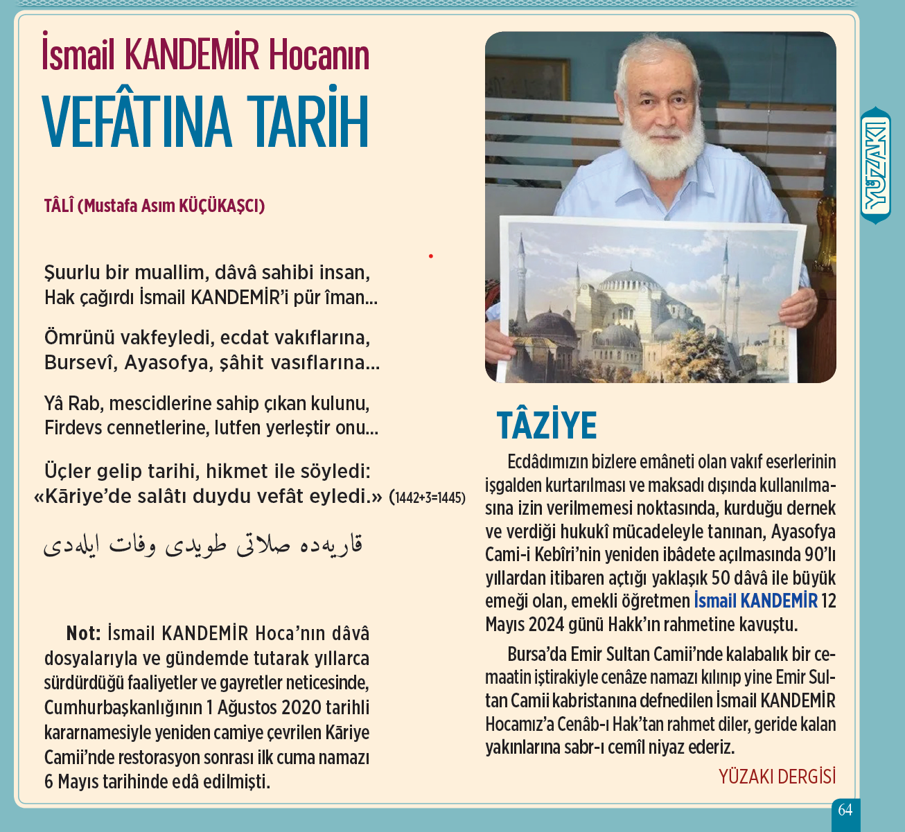 İSMAİL KANDEMİR HOCANIN VEFATINA TARİH