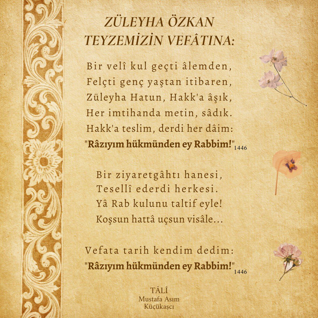 Züleyha Özkan Teyzemizin Vefatına Tarih